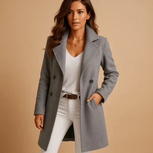 Coat Women Long Elegant Fit with Buttons