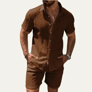 Men's Co-Ord Set — Knitted Shirt Relaxed Fit Matching Shorts