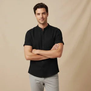 Men's Linen Shirt - Oversized Fit Short Sleeve Button Front