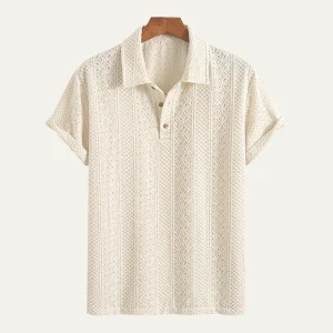 Men's Polo Shirt — Jacquard Knit Short Sleeve Button Placket