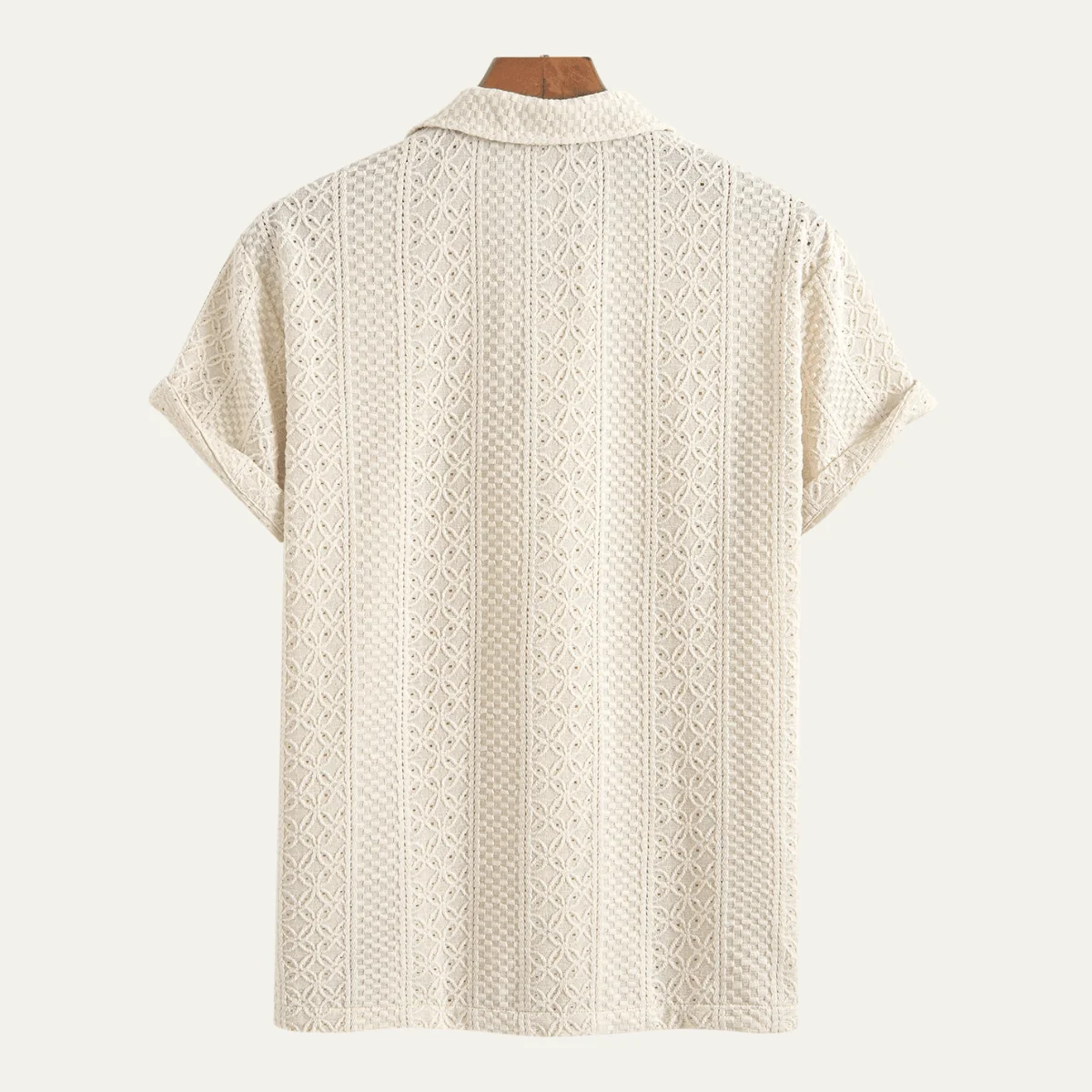 Men's Polo Shirt — Jacquard Knit Short Sleeve Button Placket - Image 3