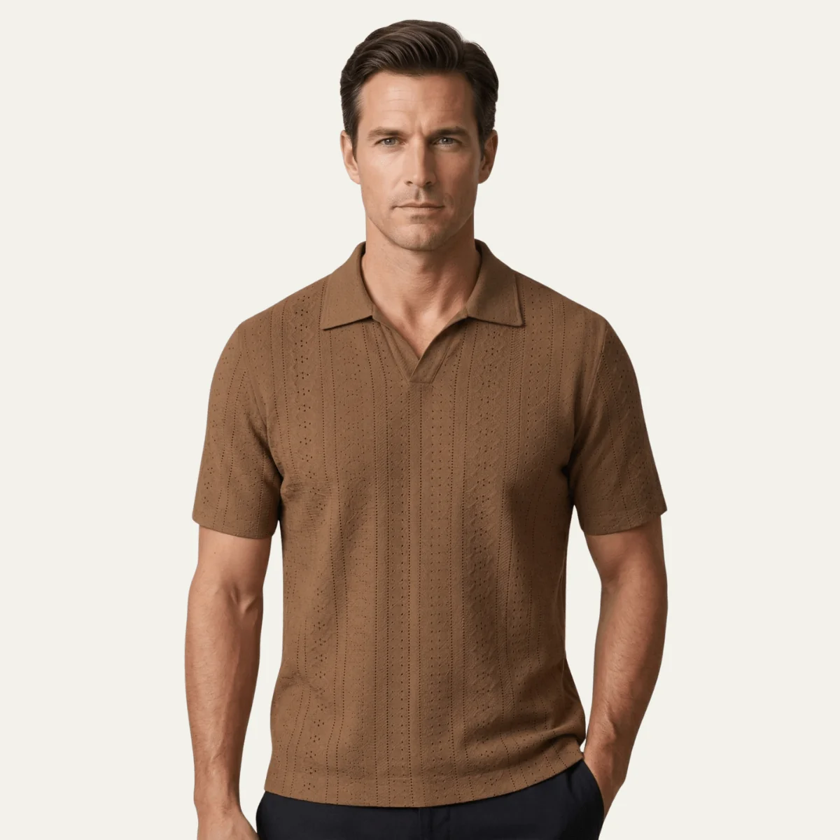 Men's Polo Shirt — Textured Knit Short Sleeve Collar Regular Fit - Image 4