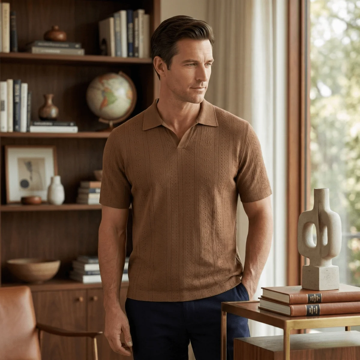 Men's Polo Shirt — Textured Knit Short Sleeve Collar Regular Fit