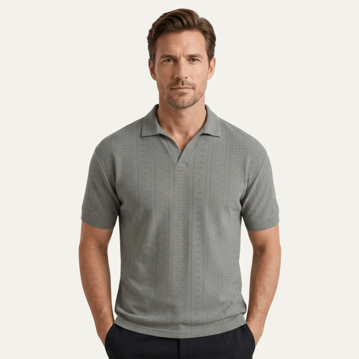 Men's Polo Shirt — Textured Knit Short Sleeve Collar Regular Fit - Image 6