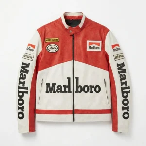 Marlboro Racing Color Block Jacket Red White | Zip Front Patched Logo Moto Style