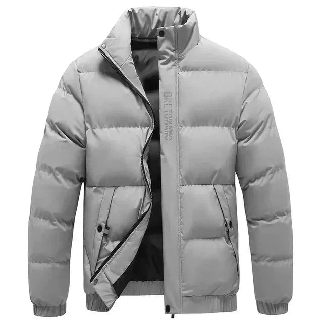 Puffer Jacket Men Stand Collar Wind Resistant Insulated Snap - Image 4