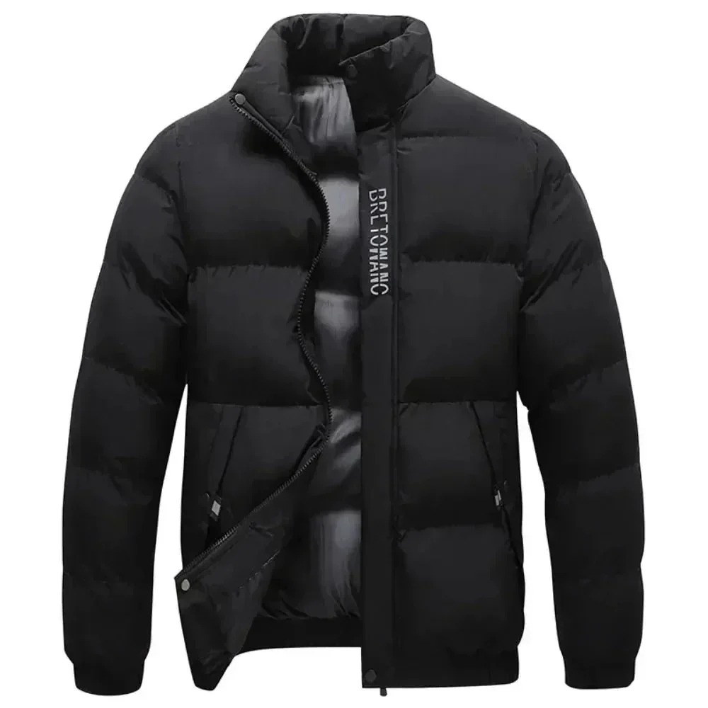 Puffer Jacket Men Stand Collar Wind Resistant Insulated Snap - Image 3