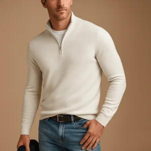 Sweater Men Comfortable Fit Front Zipper Closure for Daily Use