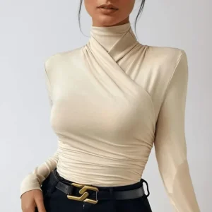 Women's Blouse — Slim Fit Long Sleeve Wrap Front Design