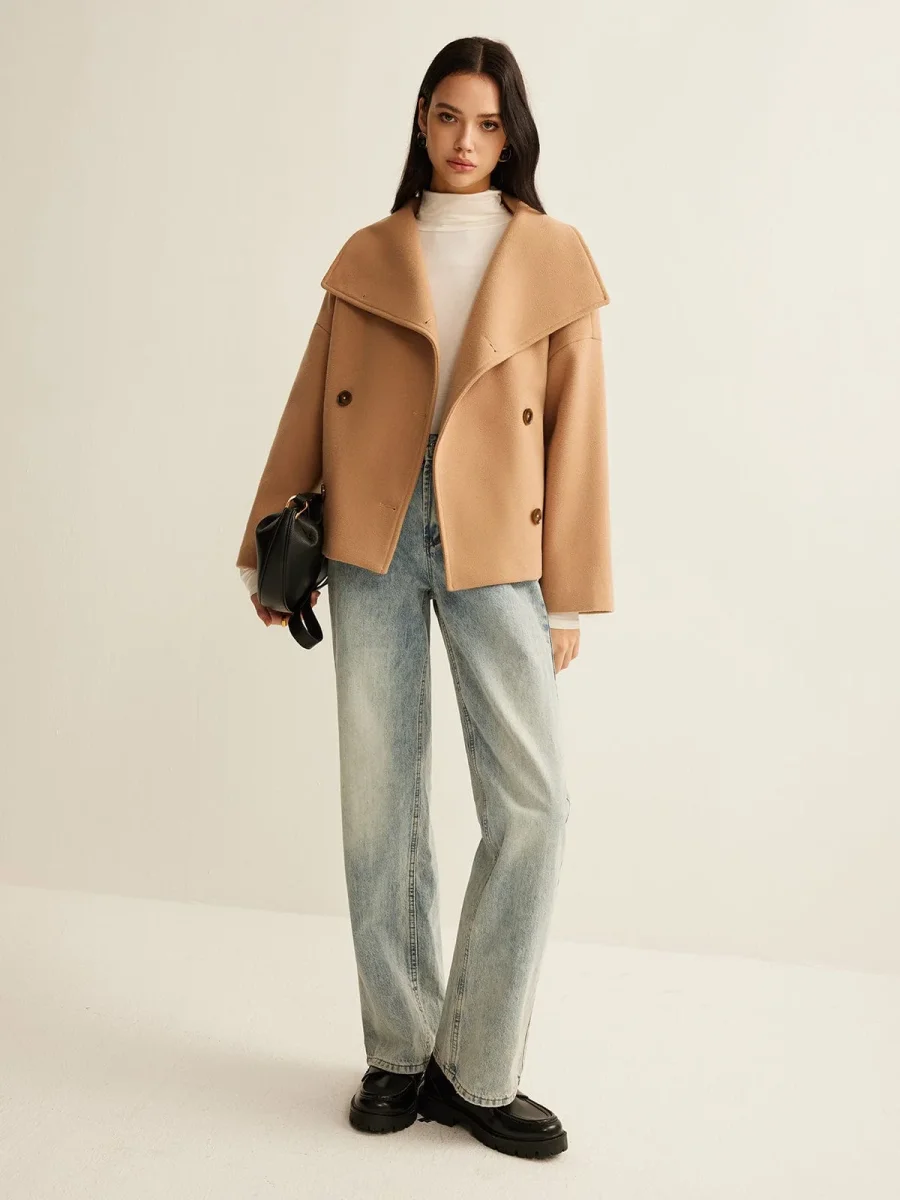 Women's Coat — Cropped Length Loose Fit Double Button Closure - Image 3