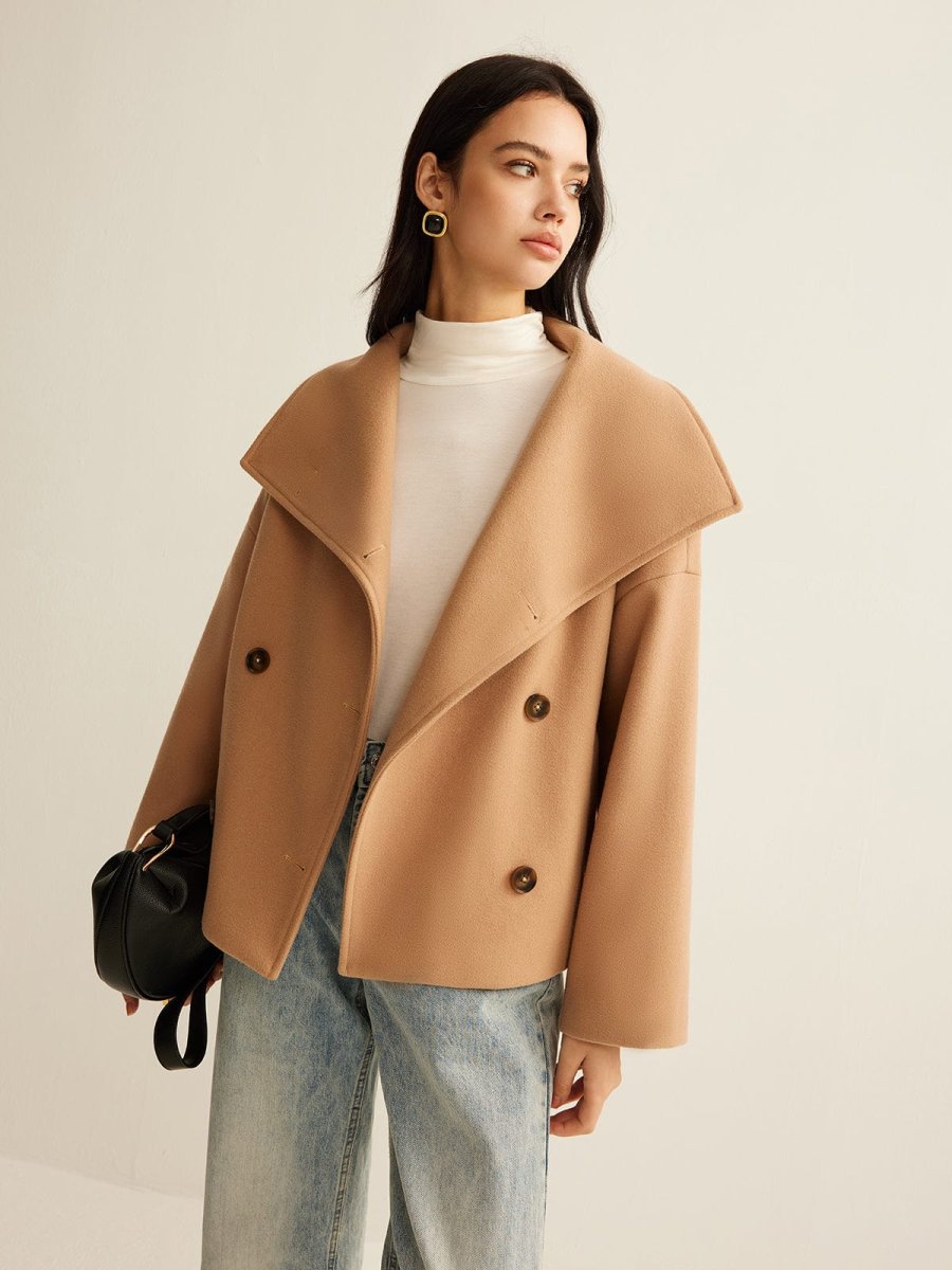 Women's Coat — Cropped Length Loose Fit Double Button Closure - Image 4