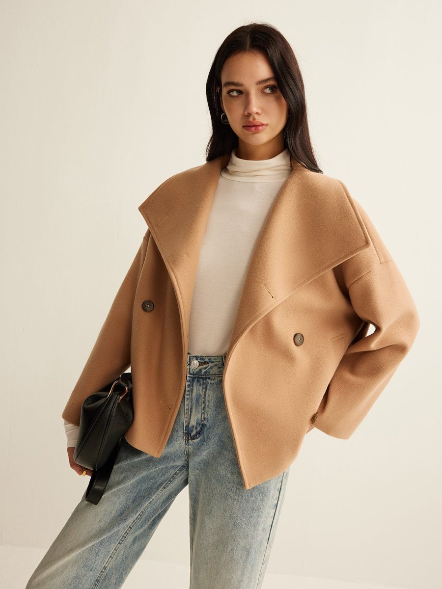 Women's Coat — Cropped Length Loose Fit Double Button Closure
