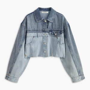 Women's Cropped Jacket — Loose Fit Front Button Closure