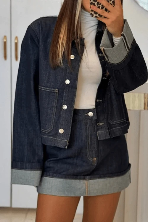 Women's Jacket & Skirt Set — Cropped Fit High Waist Mini Skirt - Image 4