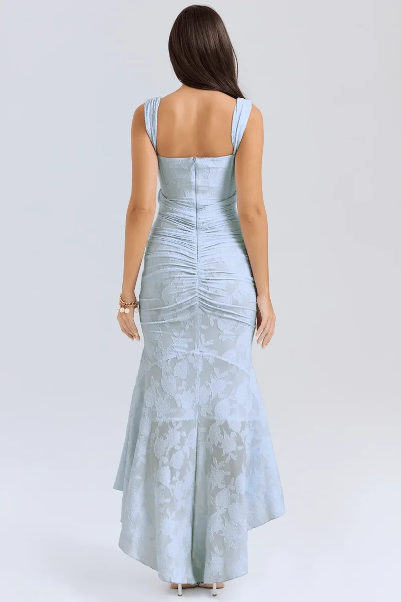 Women's Maxi Dress — Fitted Bodice Ruched Waist High-Low Hem - Image 5