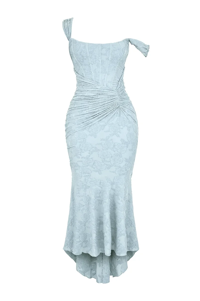 Women's Maxi Dress — Fitted Bodice Ruched Waist High-Low Hem - Image 8