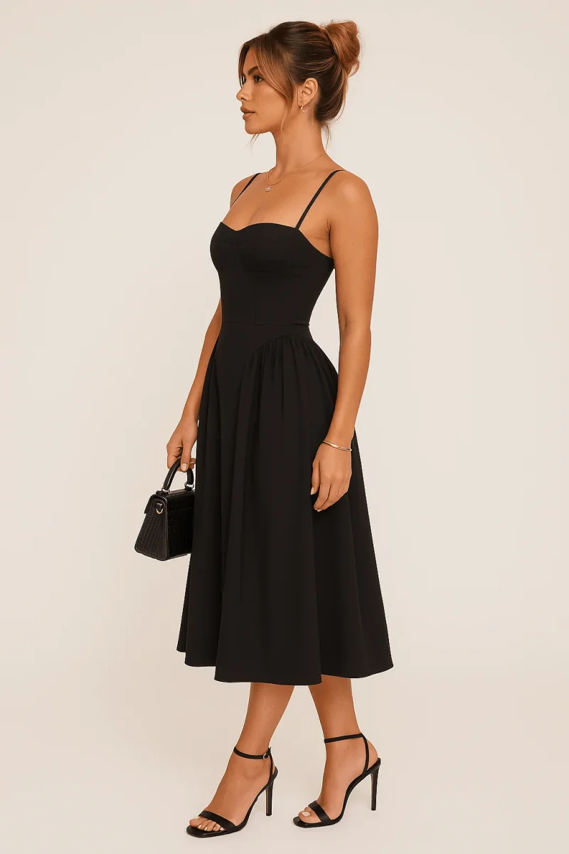 Women's Maxi Dress — Pleated Skater Sweetheart Neckline Design - Image 5