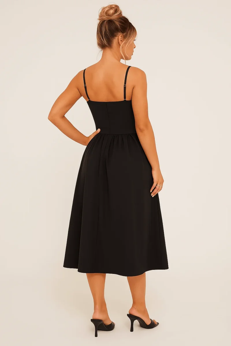Women's Maxi Dress — Pleated Skater Sweetheart Neckline Design - Image 3