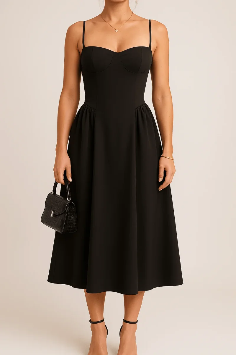 Women's Maxi Dress — Pleated Skater Sweetheart Neckline Design - Image 4