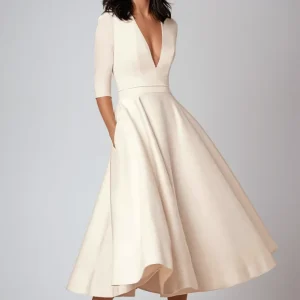 Women's Midi Dress — Flared Fit Sleeveless Round Neckline Design